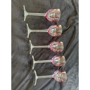 VERY RARE Set 5 MINT MOSER Cranberry Pink Wine Glasses Marked NO CHIPS